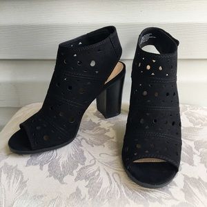 Black Chunky Heel Sling Back Booties